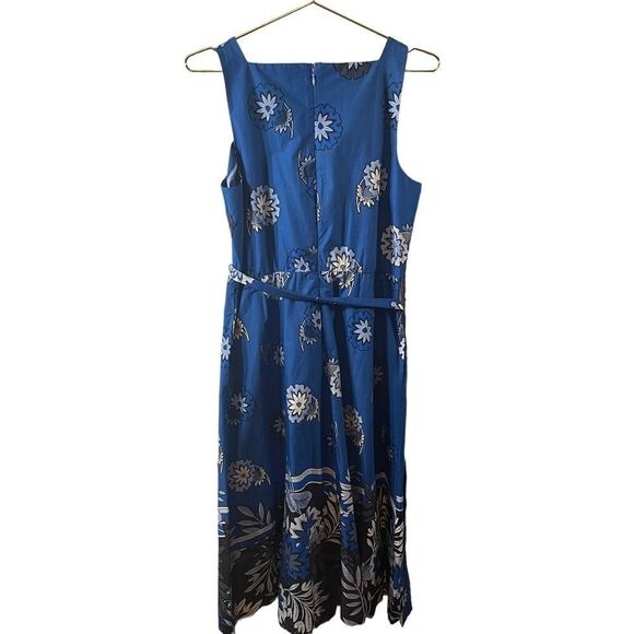 Ann Taylor Tie-Front Poplin Dress Blue Floral Midi Size 6 NWT - Picture 7 of 11